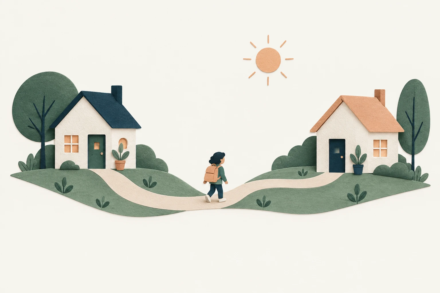 Illustration von zwei Zuhause mit einem verbindenden Weg.